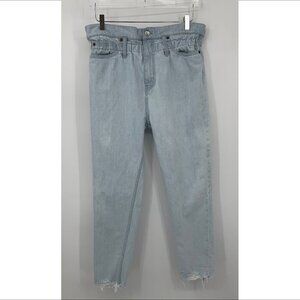 IRO Jeans high rise paperbag waist light blue wash ankle raw frayed hem women 29